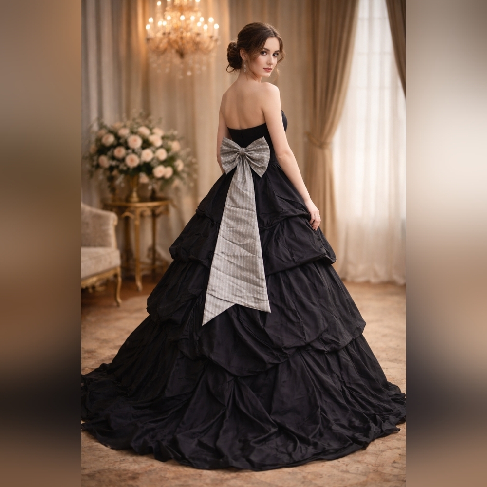 Elegant Black Evening Gown with Bow